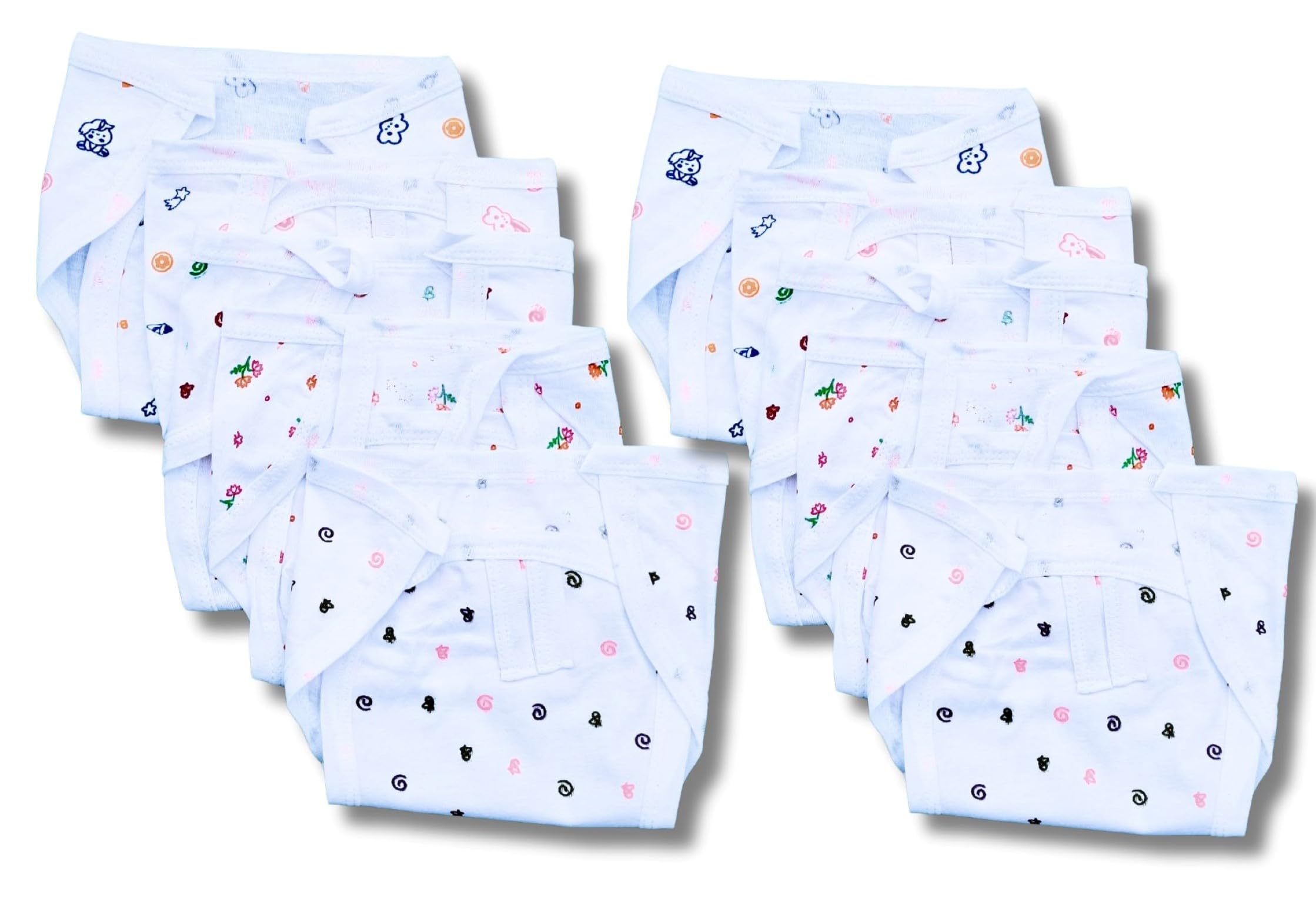 Washable Reusable Multicolor Hosiery Cotton Diapers, Nappies, Langots for Newborn Babies (0-6 Months), Pack of 10, Soft, Breathable, Comfortable, Machine Washable