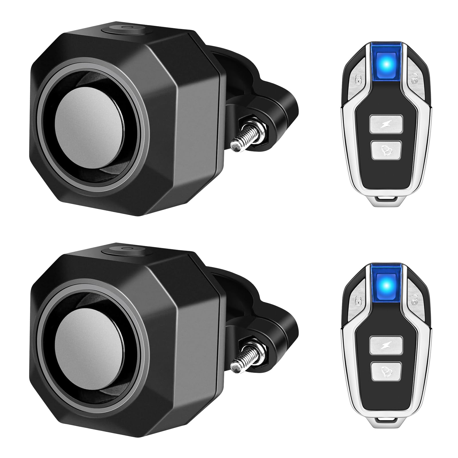 Cruxer Lot de 2 alarmes de vélo avec 2 télécommandes, rechargeable par USB, alarme de vibration, anti-vol, volume 110 dB et sensibilité, capteur réglable, système antivol pour moto, scooter, caravane