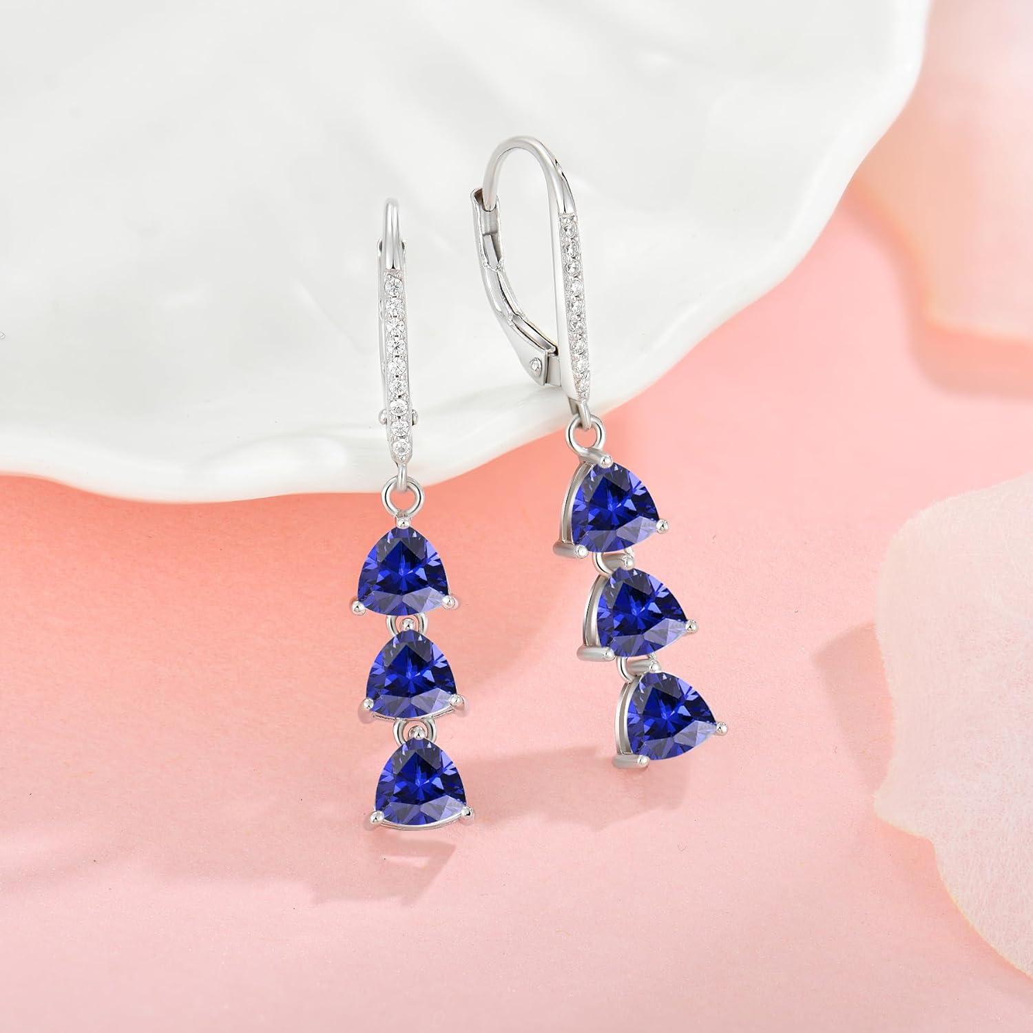 925 Sterling Silver Dangle Birthstone Earrings for Women Dainty Drop Leverback Earrings 5A Cubic Zirconia Jewelry Birthday Gifts for Wife Her - Image 3