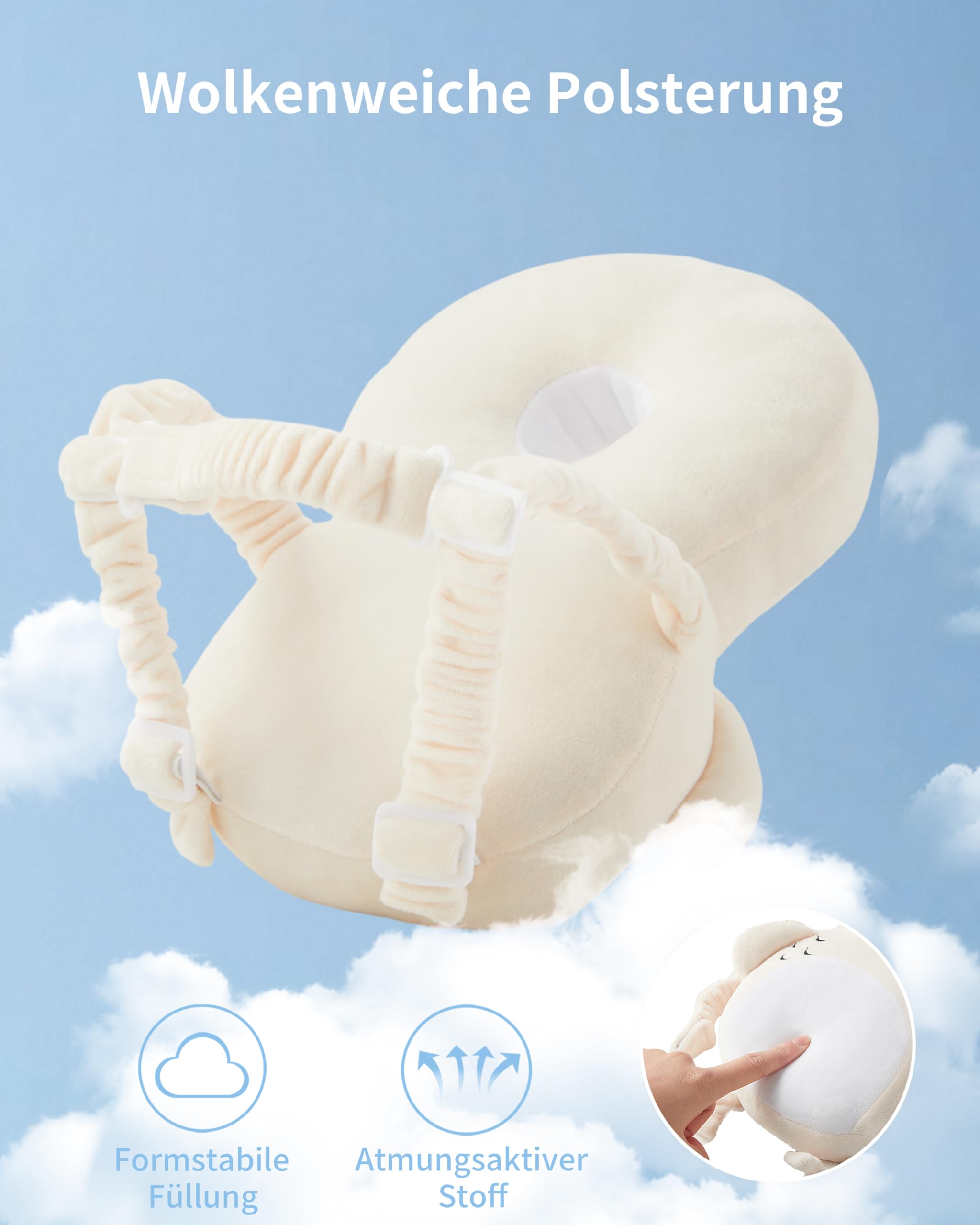 Fortella Baby Kopfschutz Rucksack mit Socken und Knieschonern, Atmungsaktiver Rückenbereich, mit Verstellbarem Trageriemen für 5-24 Monate, zum Krabbeln, Laufen Lernen und Kinderaktivitäten (Eule)