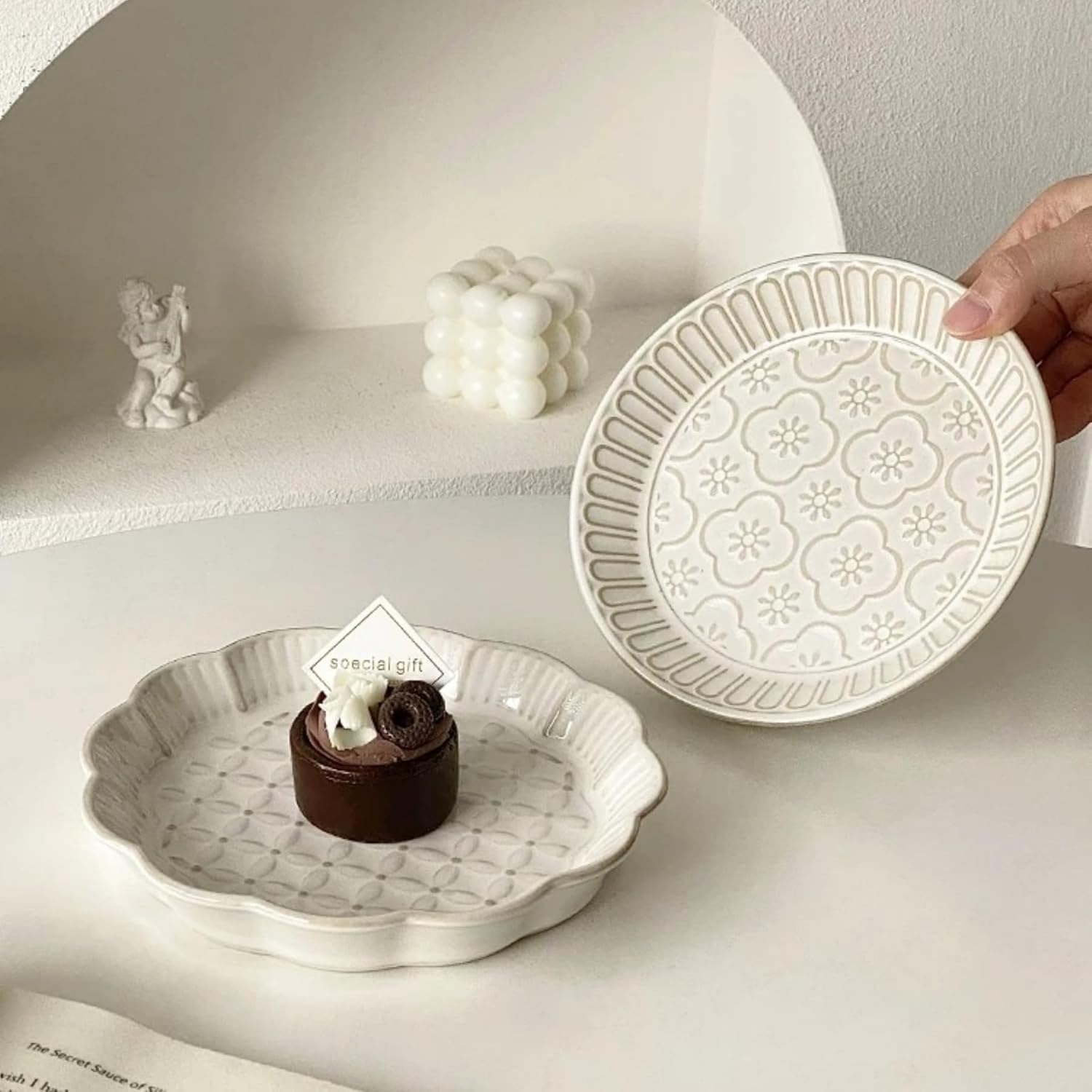 LOWYEPAULHO Cappuccino Cups with Saucers, 5''Ceramic Coffee Cup and Saucer set for Au Lait, Double shot, Latte, Cafe Mocha,Set of 4