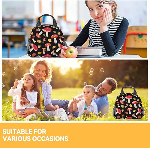 Miniatura 2 de Lonchera con diseño de hongos para mujer, pequeñas bolsas de almuerzo aisladas, bonita lonchera reutilizable para hombres, bolsas de almuerzo