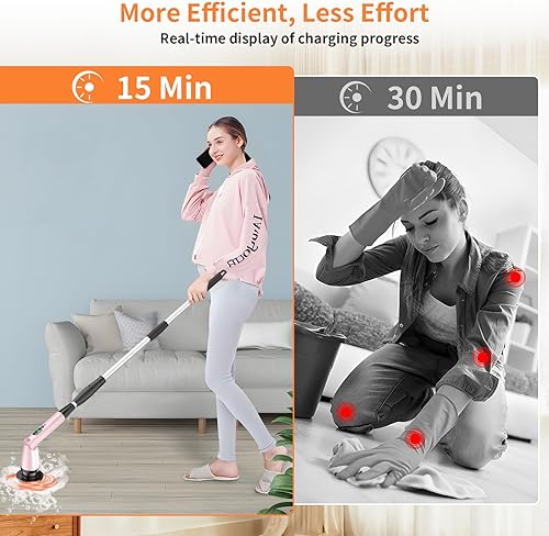 Miniatura 5 de Cepillo de limpieza eléctrico 11 en 1, cepillo de limpieza inalámbrico, 3 ángulos ajustables, 2 velocidades ajustables, pantalla LED, limpiador de