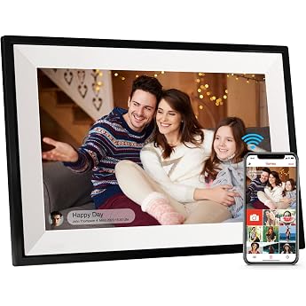 Frameo Digital Photo Frame 10.1 Inch WALN Digital Photo Frame 32 GB Memory Automatic Rotation Share Photos/Videos via the App and Send Greetings
