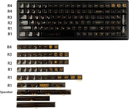 155 Crystal Backlit Keycaps Black Virtual War MDA Profile Shine Through PC for MX Mechanical Keyboard 96 87 84 80 75 68 64 Split
