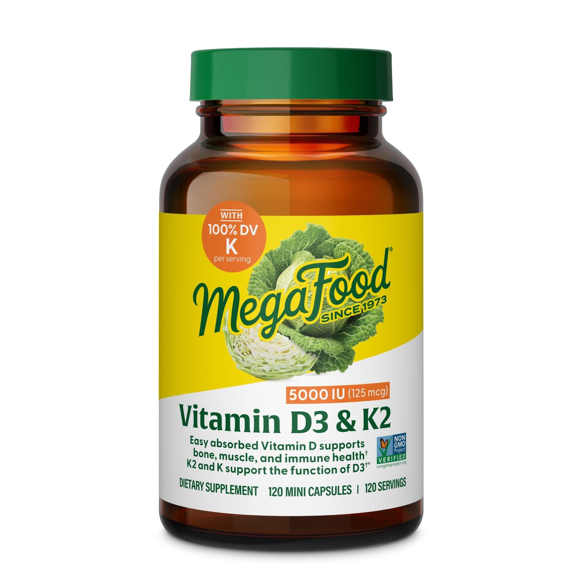 Vitamin D3 5000 IU (125 mcg) Vegetarian Vitamin D Supplements Vitamin D3 K2, Supports Bones, Teeth, Muscles, Immune 120 Mini Caps 120 Serv