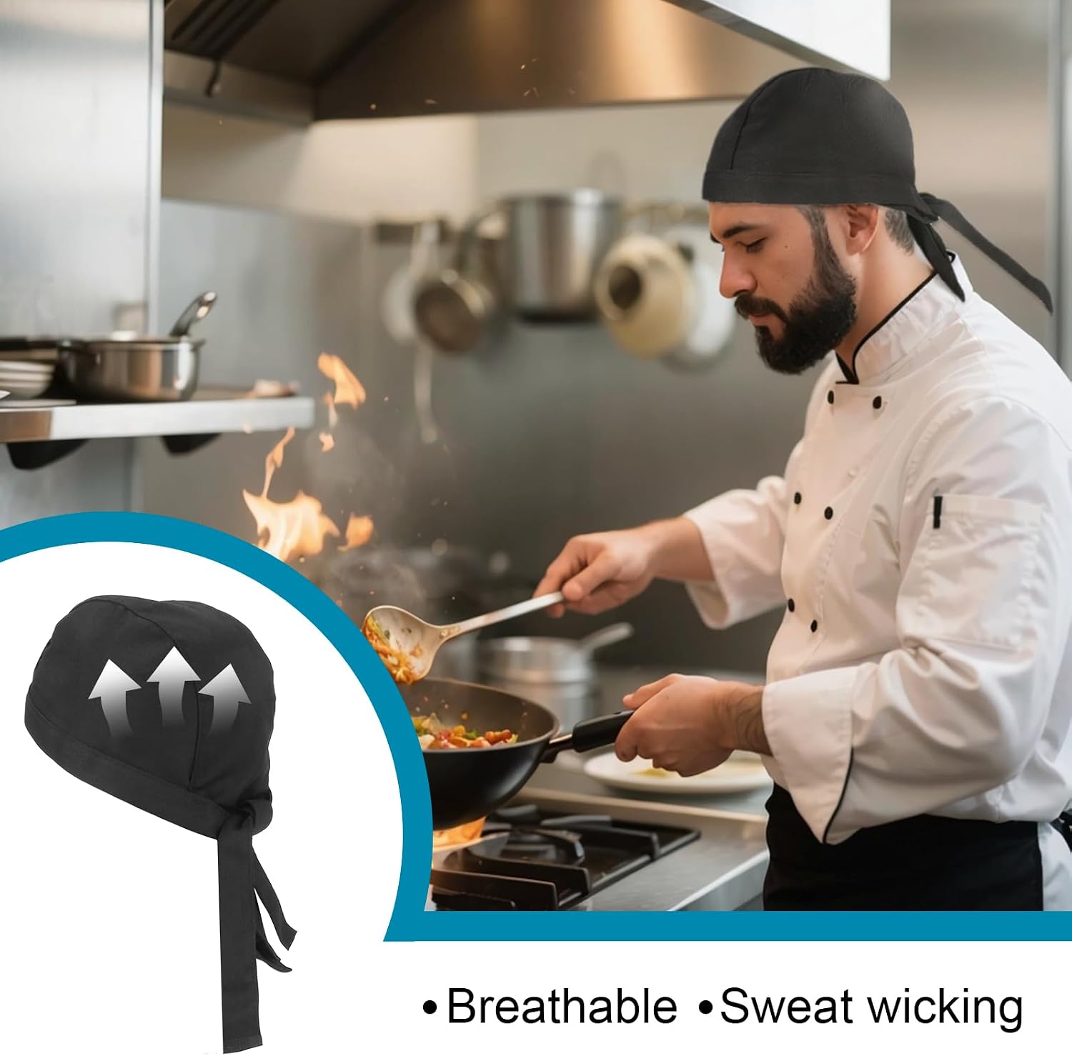 Chef Hat Tie Back for Men Women Adjustable Chef Cap Washable Breathable Kitchen Cooking Hats for Kitchen Service