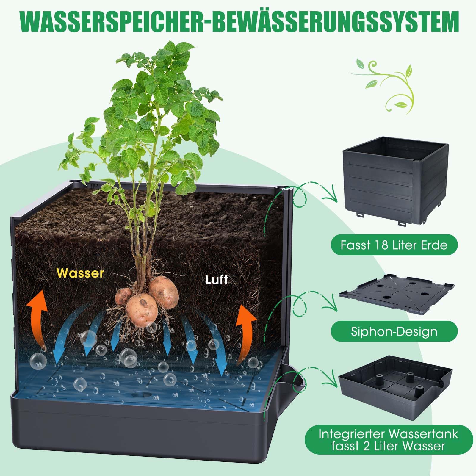 145cm Tomatentopf, 2 Pack Selbstbewässerung Tomatentopf mit Rankhilfe,Tomaten Rankhilfe mit Wasserspeicher，Höhe Einstellbar Tomatenturm，für Kletterpflanzen Gemüse Blumen Outdoor&Indoor