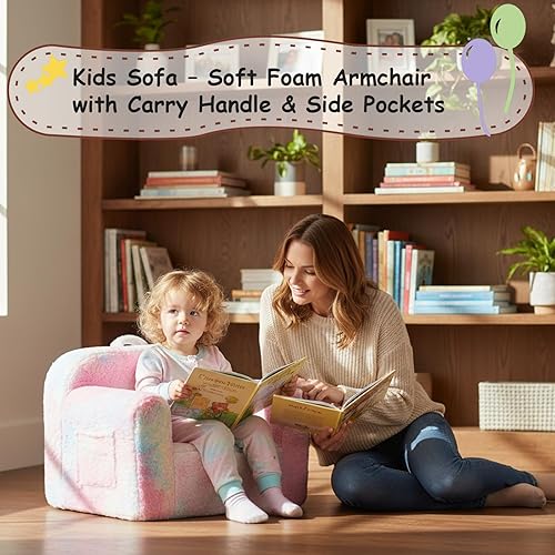 Miniatura 118 de Tiita Silla para niños, cómodo sofá plegable para niños, sofá ligero para niños con asa de transporte y bolsillos laterales, reposabrazos de espuma