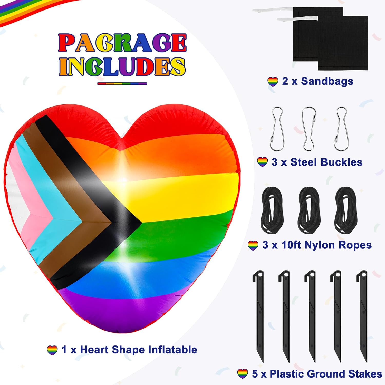 4 FT Pride Inflatables, LGBT Progress Flag Inflatable Decoration, Blow Up Heart Shape Decor for Pride Month, LED Lighted Pride Love Rainbow Yard Decor for Lesbian Gay LGBTQ Community Party Parade