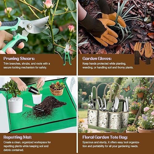 Miniatura 3 de Herramientas de mano de jardinería, 14 piezas de acero inoxidable resistentes herramientas de mano de jardinería con bolsa de almacenamiento