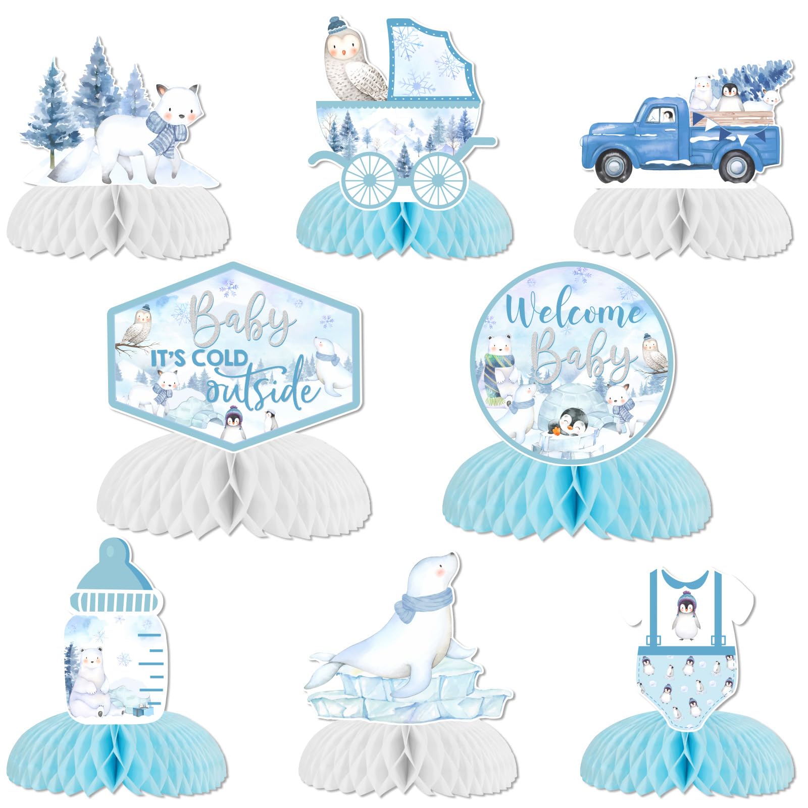 12 Pcs Arctic Animals Honeycomb Centerpieces - Penguin, Polar Bear Decor For Winter Birthday, Baby Shower, Party Table - View #11
