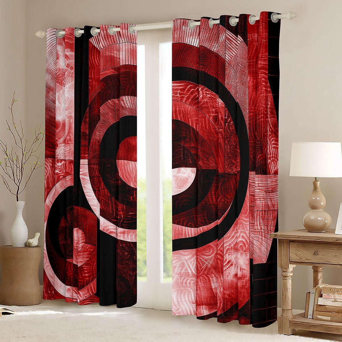 Feelyou Retro Geometric Blackout Curtains Layered Circle Darkening Drapes for Bedroom Living Room Decor Circles Thermal Insulated Shades Window Treatments, 2 Panels 38 x 54 Inch