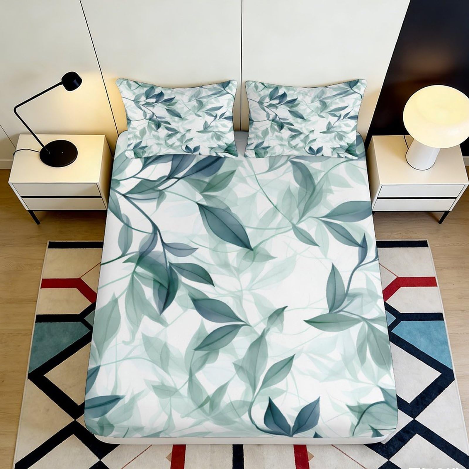 Qjzxknhpgr Style-9 3D Printed Botanical Leaf Fitted Sheet Microfiber Soft Green Artistic Mattress Cover For Bedroom Dorm Decor 90X200x25cm