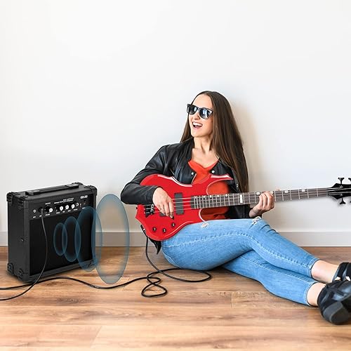 Miniatura 9 de Ktaxon Juego de bajo eléctrico de tamaño completo con diseño de llama con amplificador de 20 W, bolsa de bajo portátil, cable de amplificador