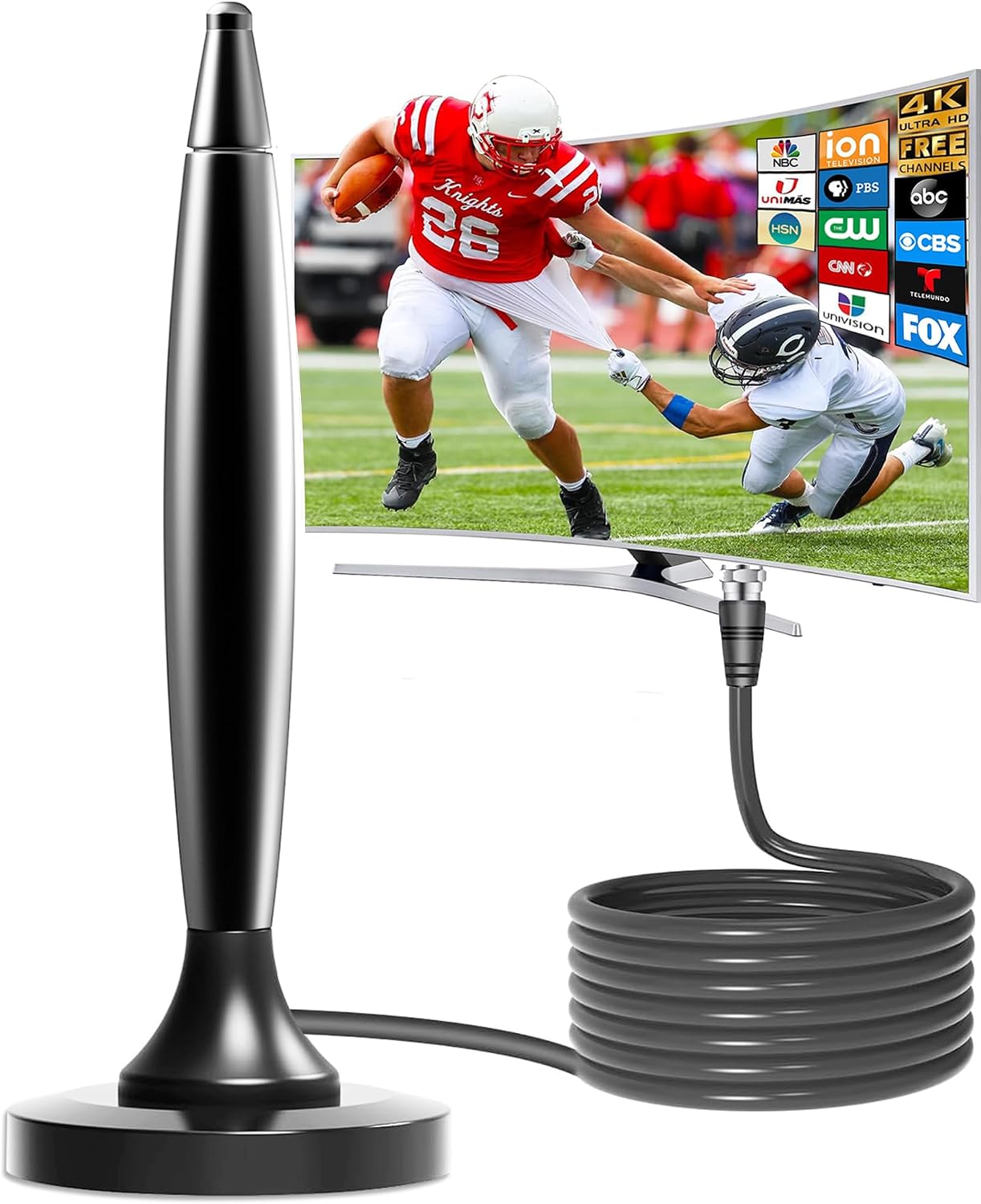 TV Antenna for Smart TV Indoor/Outdoor,Portable ATSC Freeview HDTV Antenna Long Range Reception for Local Channels 4K 8k 1080P, Easy Installation with Strong Magnetic Base All Tvs,14.5ft Coax Cable