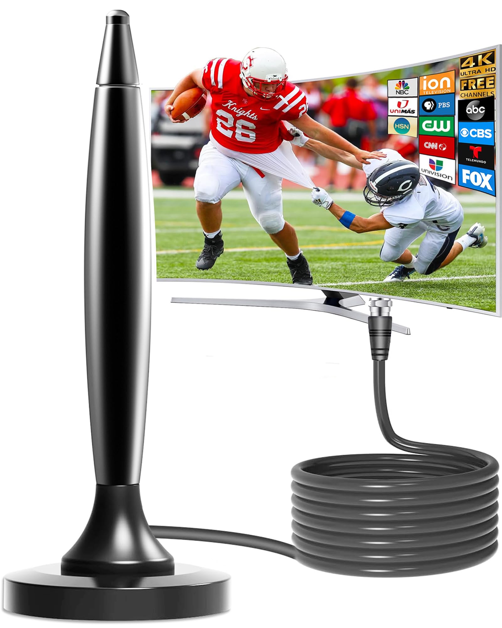 Antena de TV para Smart TV, recepción de largo alcance con fuerte base magnética 4K 1080P Antenas digitales HD para interiores para una fácil instalación, antena HDTV para televisores canales locales