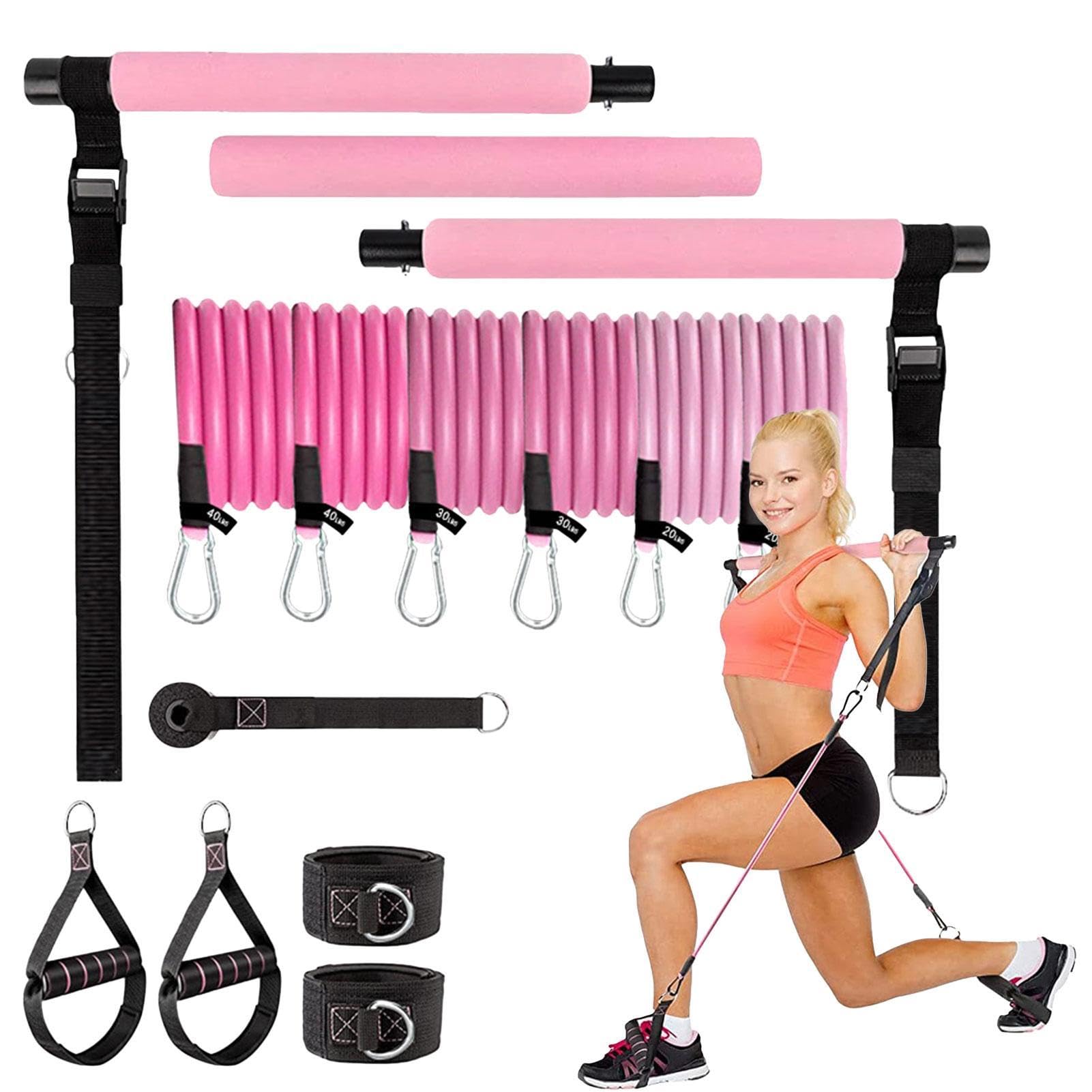 Pilates-Stangen-Set mit Widerstandsbändern, Workout-Ausrüstung, Heim-Fitnessstudio, mit Widerstandsbändern für Damen, Ganzkörper-Krafttraining, Yoga, Pilates