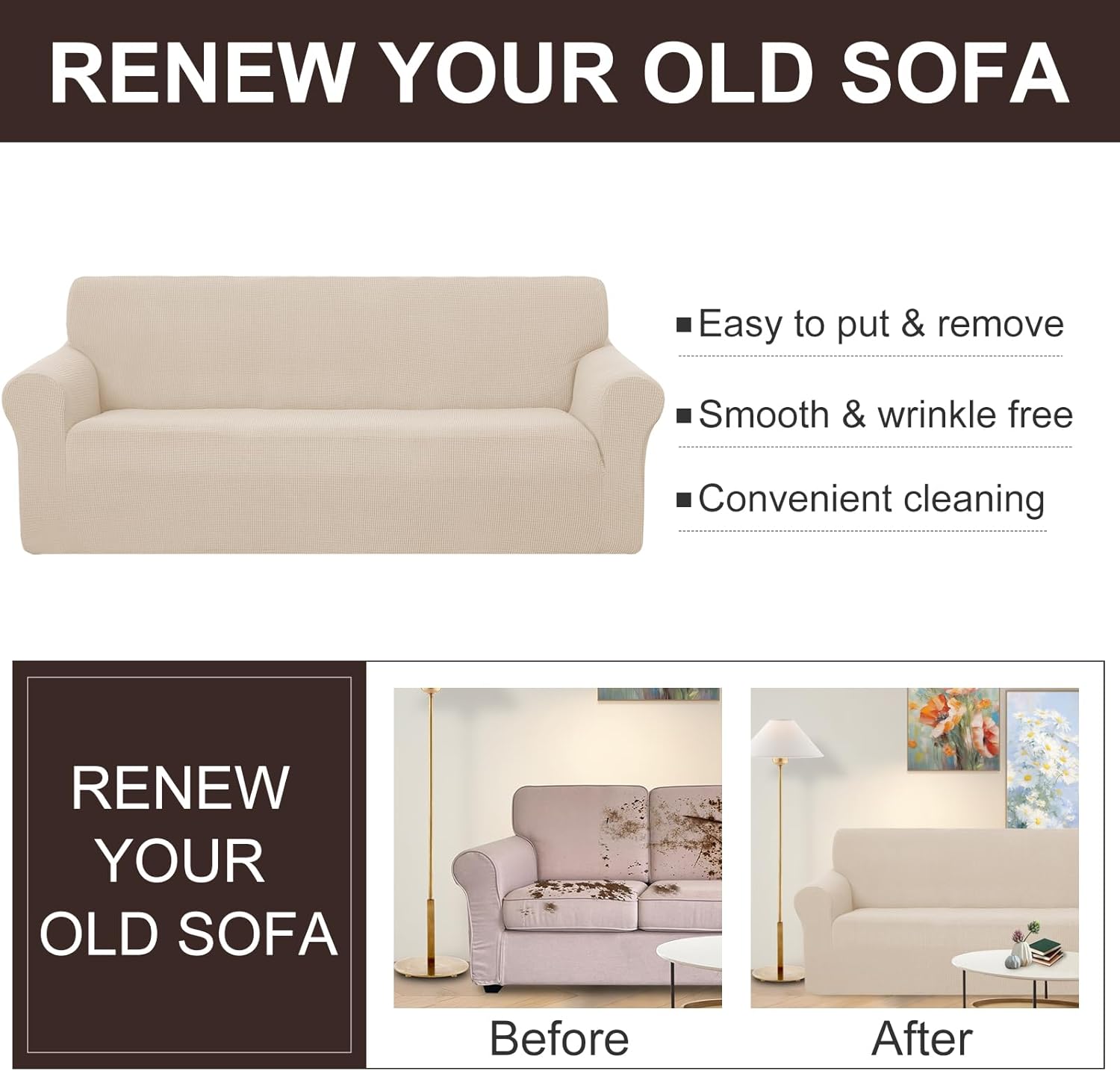 U-NICE HOME Loveseat Cover Stretch Couch Cover Sofa Cover Sofa Slipcover Furniture Protector for 2 Cushion Couch Sofa Pet Friendly(Loveseat, Beige)