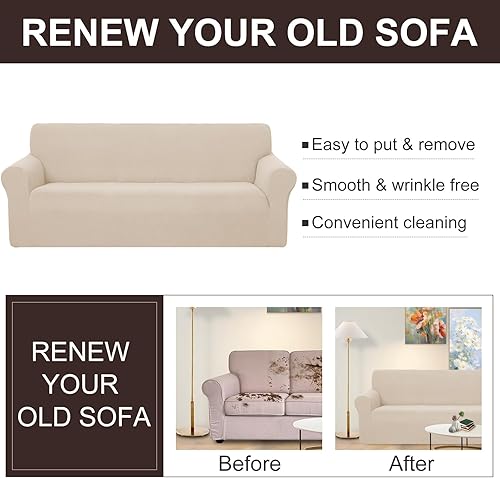 Miniatura 5 de U-NICE HOME Funda para sofá biplaza elástica, cubierta para sofá, funda para sillón, protector de muebles para sofá con 2 cojines, funda para sofá