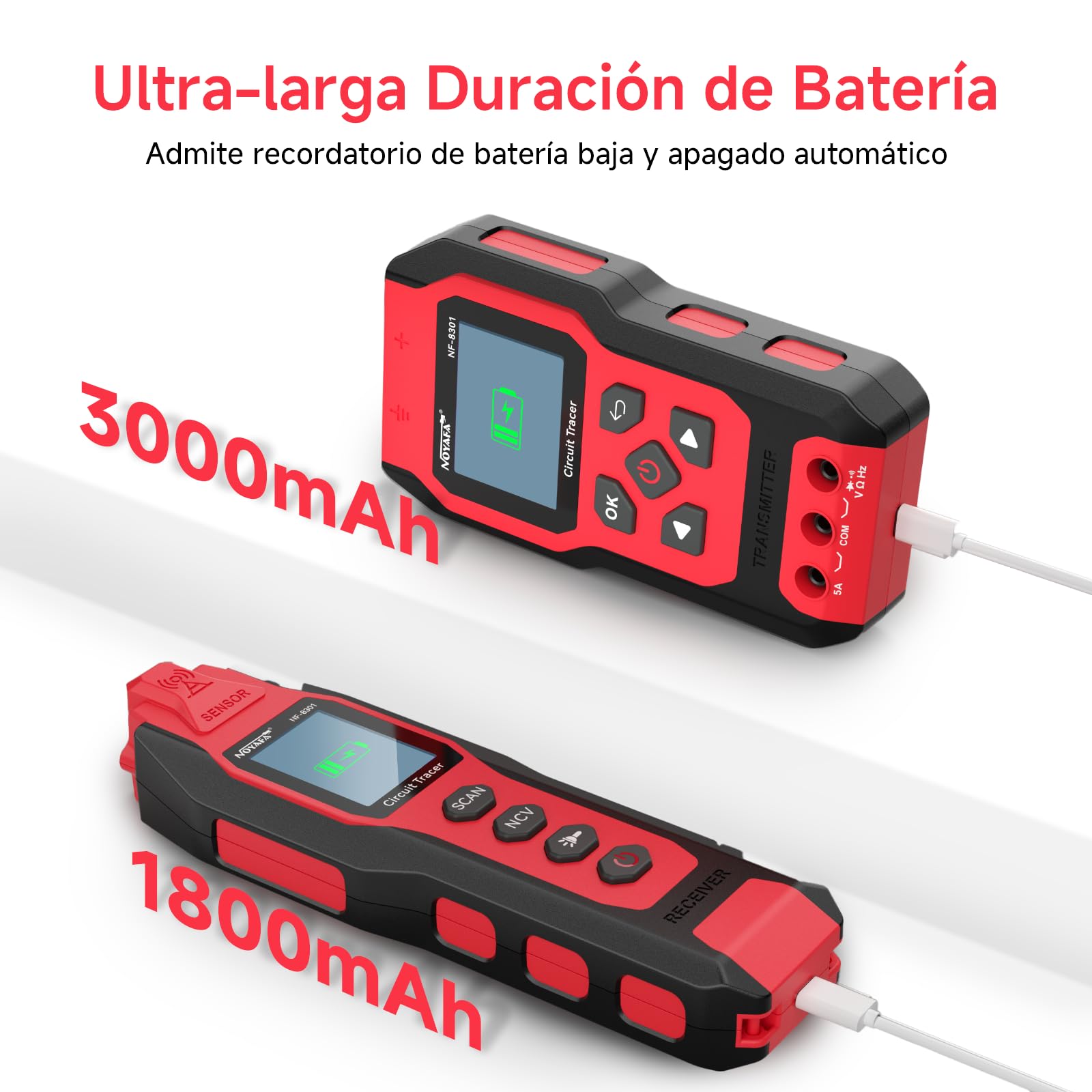 NOYAFA NF-8301 Detector de Circuitos y Buscacables, Localizador de Disyuntores con Multímetro Digital, Sensibilidad Ajustable 8 Niveles, Recargable, para Cables en Pared y Subterráneos
