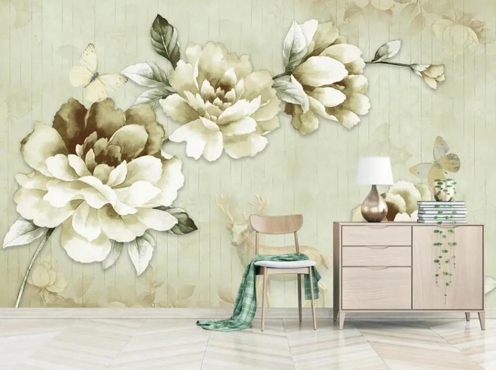 Papier peint mural 3d fleurs blanches intissé pour salon et canapé