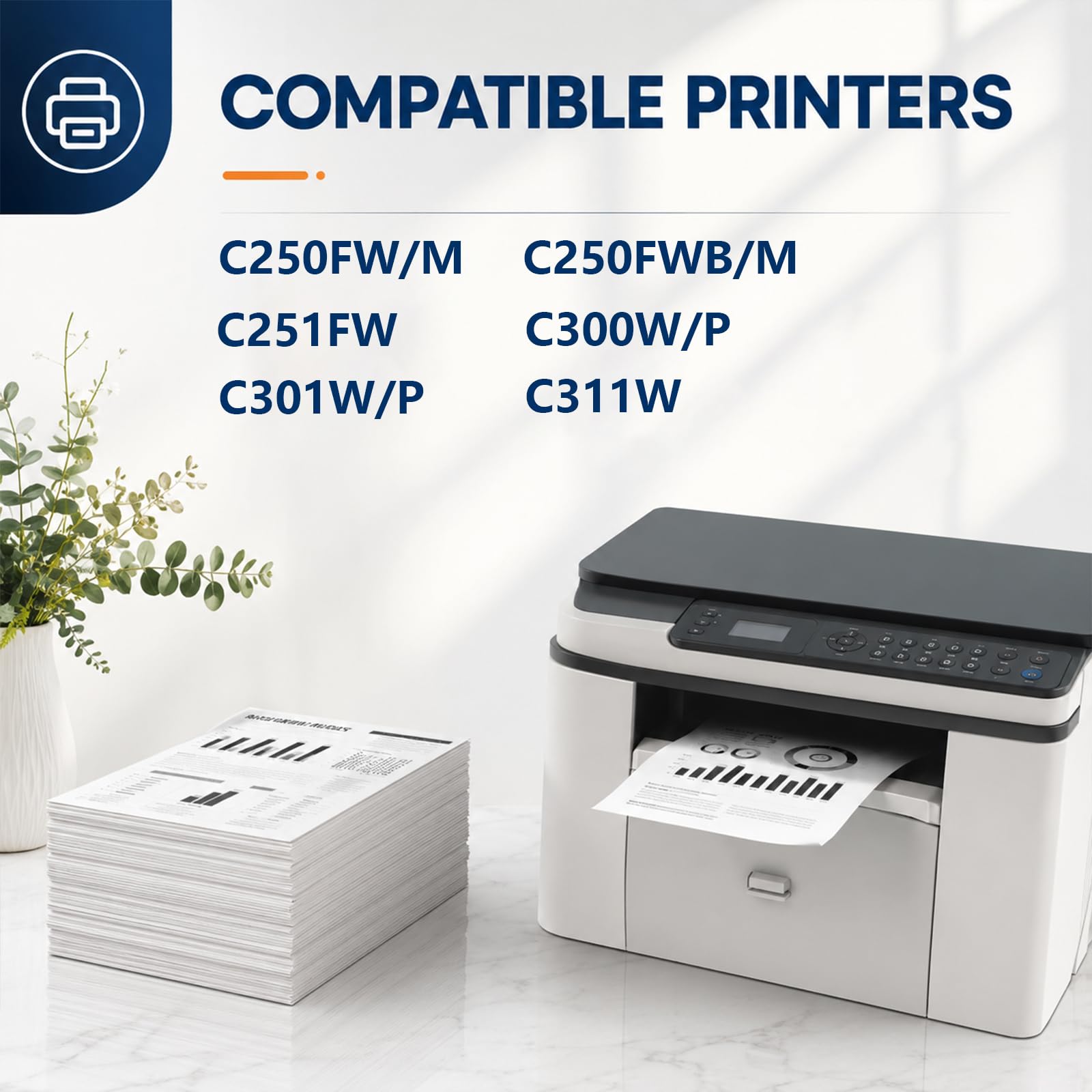 Cartuccia di toner PC300W, Sostituzione ad alta resa per Ricoh LaserJet MC25OFW MC25OFWB MC251FWP C300W PC301W Stampante PC311W, Colori ricchi, Stampe ad alta velocità,Black