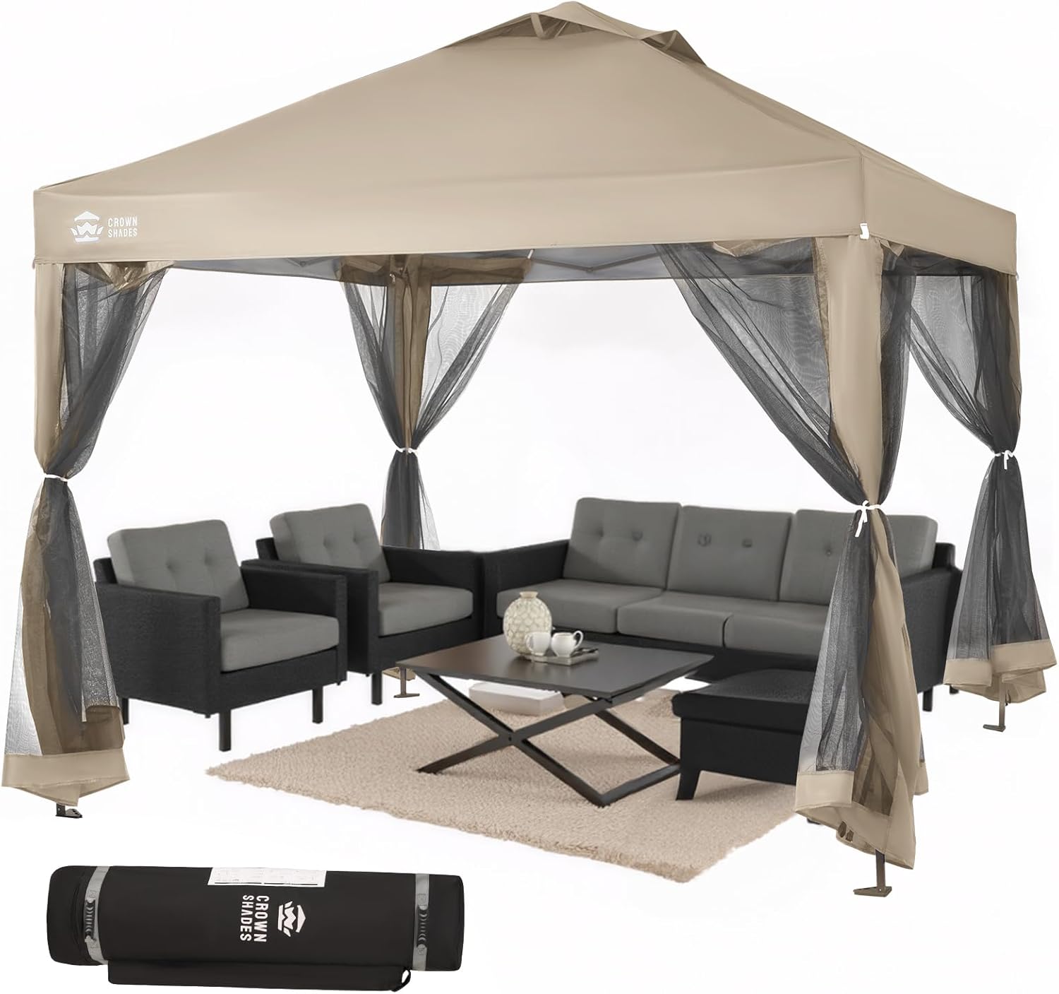 CROWN SHADES Gazebo 10x10 Pop Up Canopy with Mosquito Netting