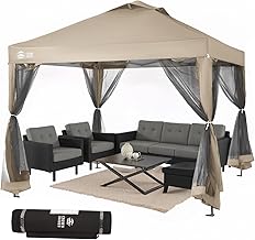 CROWN SHADES Gazebo 10x10 Pop Up Canopy with Mosquito Netting, Screen Tent with 4 Ropes, 8 Stakes, 4 Sandbags and Wheeled Storage Bag, Canopy for Patio & Backyard, Beige