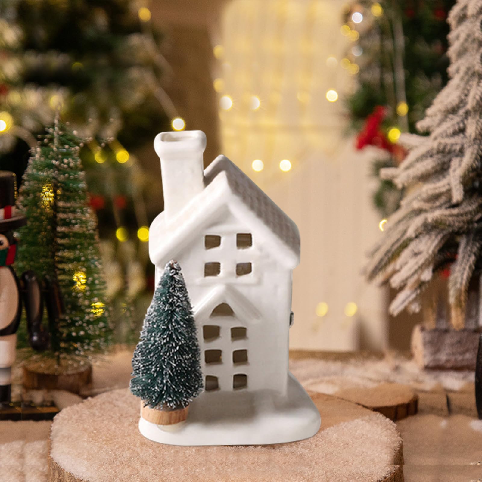 Weihnachtsdeko Weihnachtsdorf Beleuchtet, Porzellan Häuser Weiß Deko Weihnachten Innen Nachtlicht, LED Lichthaus Weihnachten Deko Weihnachtsdorf Häuser Lichthäuser Keramik Weihnachtsdeko Weiß (SET)