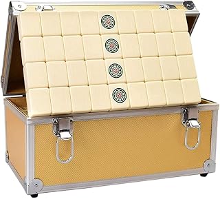 Desconocido Tile Games Juego de Mahjong Diseño de Caja de Aluminio Amarillo Arco Pulido Mahjong Cómodo Sensación de Mahjong Manual de enseñanza Fácil de Llevar Mahjong (Color : B, Size : 341618.3cm)