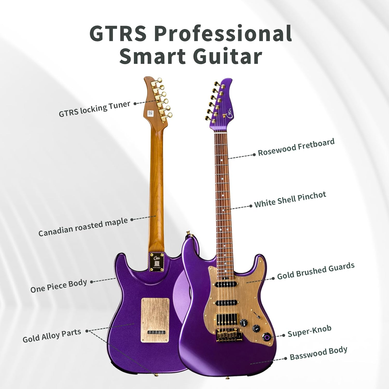 GTRS S900 Smart Electric Guitar Kit With UHF Wireless Transmitter, Practice Guitar Intelligent System With 126 Effects Types, 80s Loop, 40 Drummer, 10H Bettaty Life, 6 Strings, Right Hand(S900 Purple)