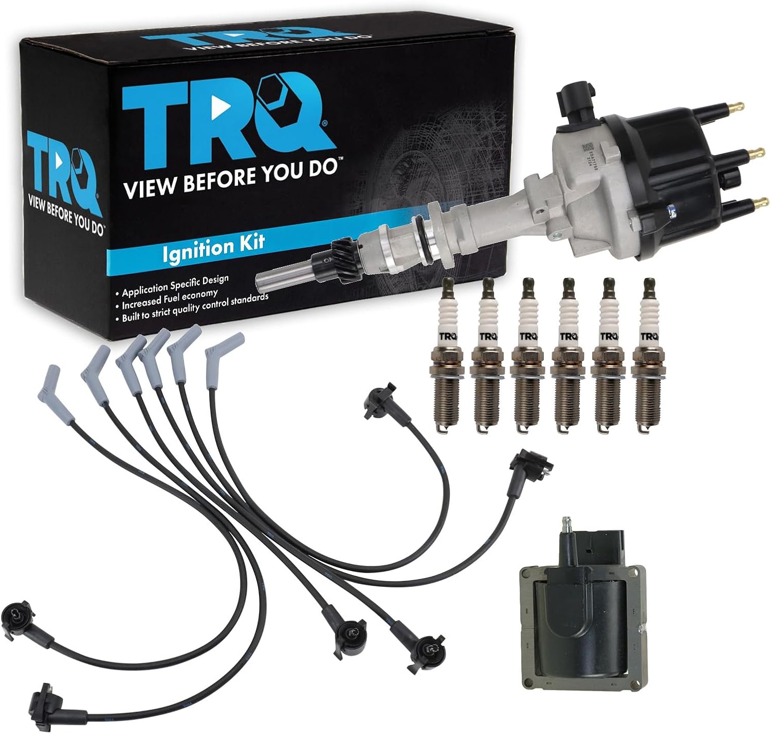 TRQ Ignition Coil and Spark Plug Kit 9 Piece Compatible with 1995 Ford Ranger