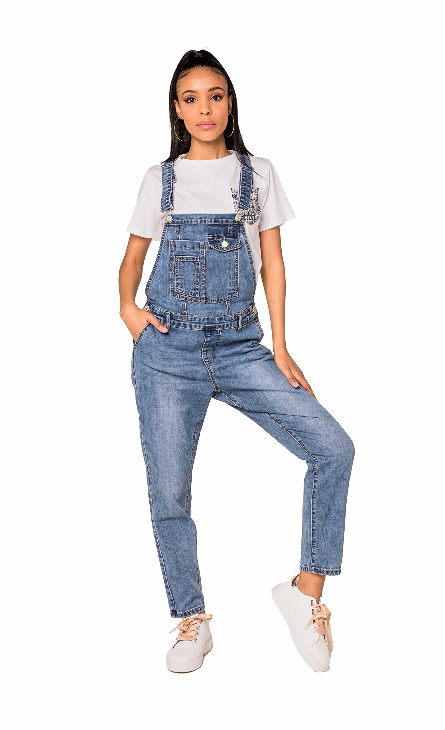 Roskiky - Casual tuinbroek van stretchdenim voor dames - denim tuinbroek met zakken, Cody Blauw, L