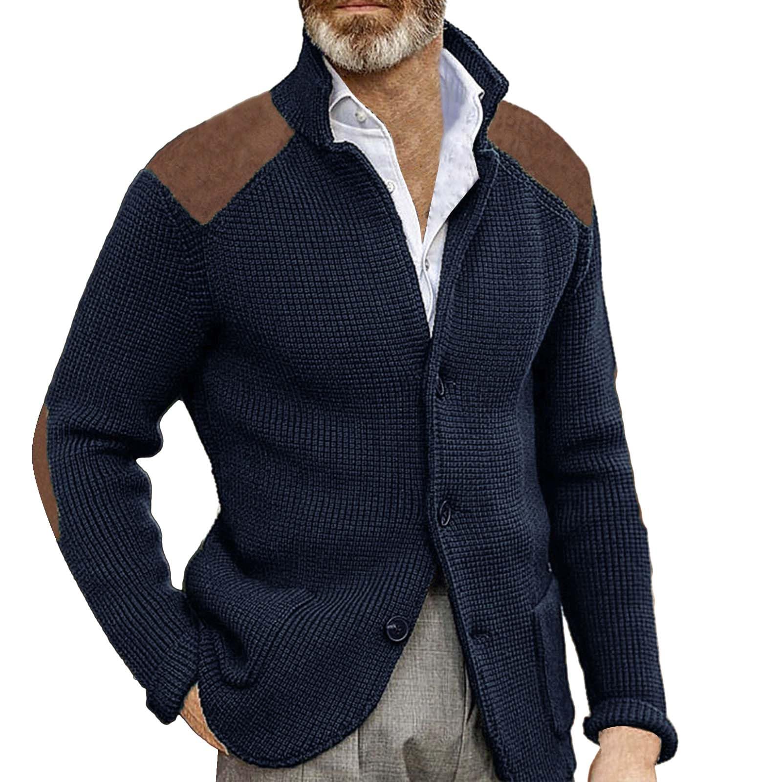 Mens Long Sleeve Cable Knit Cardigan Sweater Shawl Collar Button Down Chunky Knit Casual Fall Winter Coat