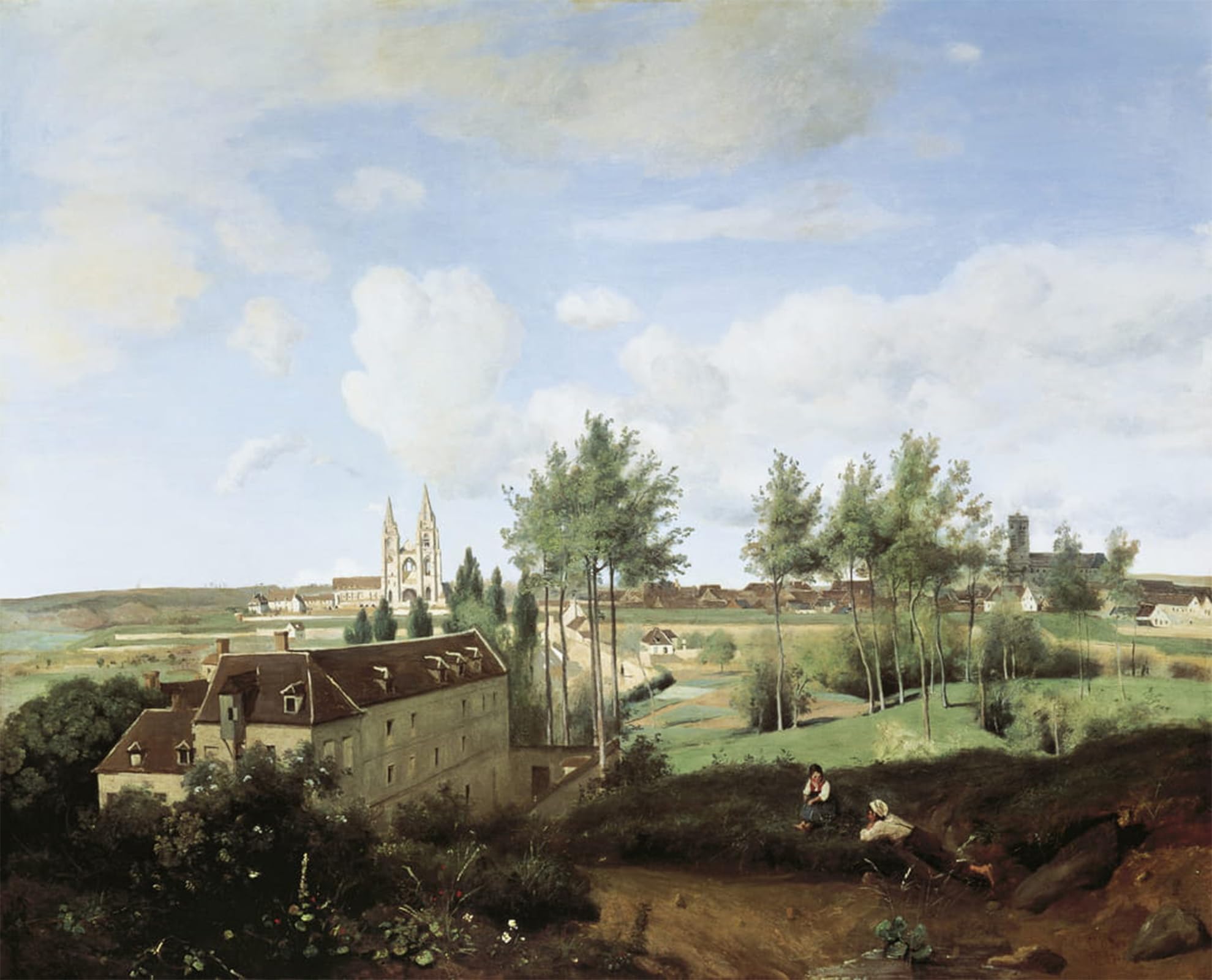 Serendipitp No Frame Abstract Painting Mural Print Picture Wall Decor Painting View Of Soissons By Jean Baptiste Camille Corot Vintage Wall Artwork For Home Decor 60X90cm