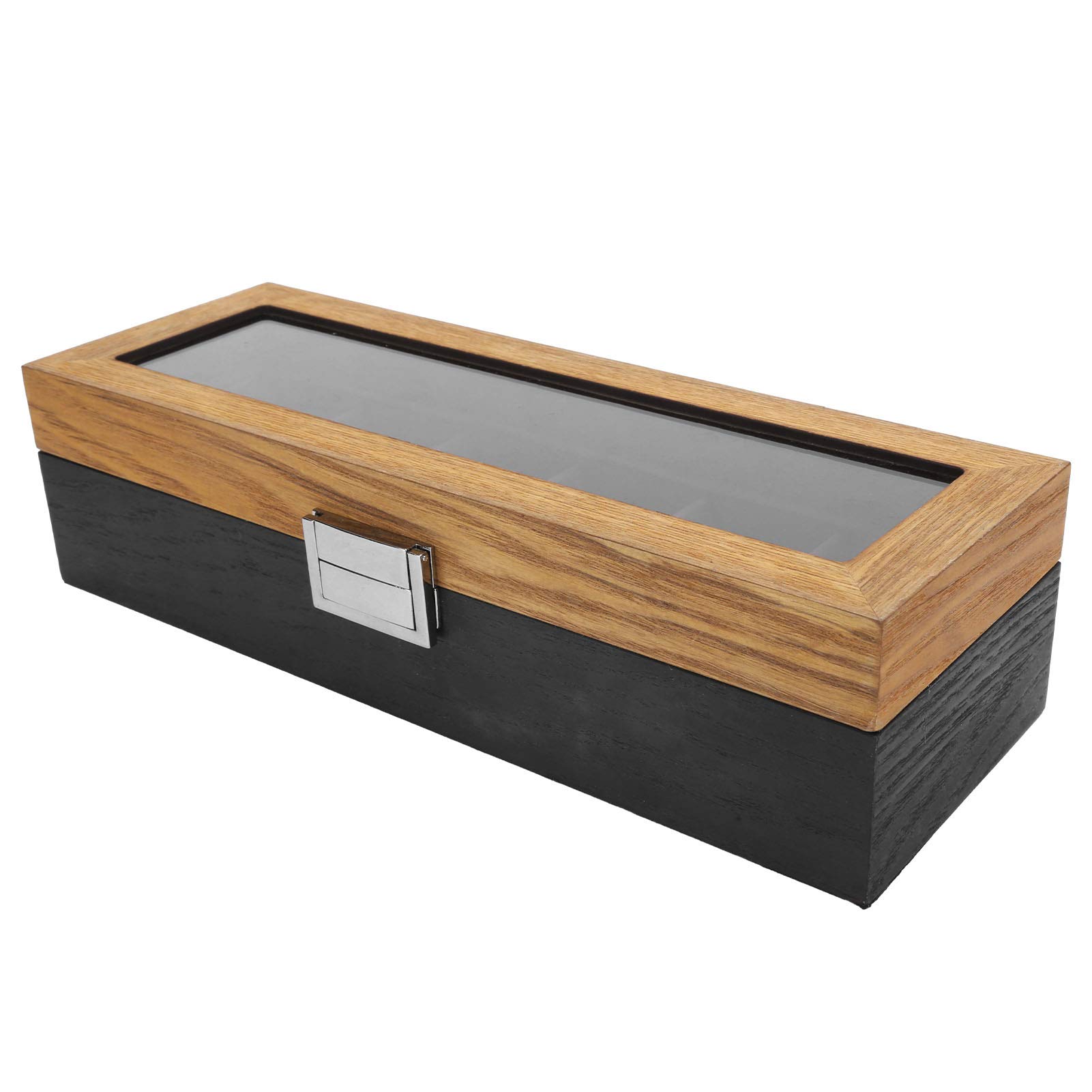 Caja para Relojes, Organizador de Relojes de Madera Maciza con 6 Ranuras, Vitrina, Caja de Almacenamiento para Relojes con Tapa de Vidrio para Hombres y Mujeres, Soporte para