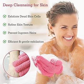 Evridwear Exfoliating Glove Shower Gloves Exfoliate Dead Skin for Dry Sensitive Skin No Irritation with Hanging Loop