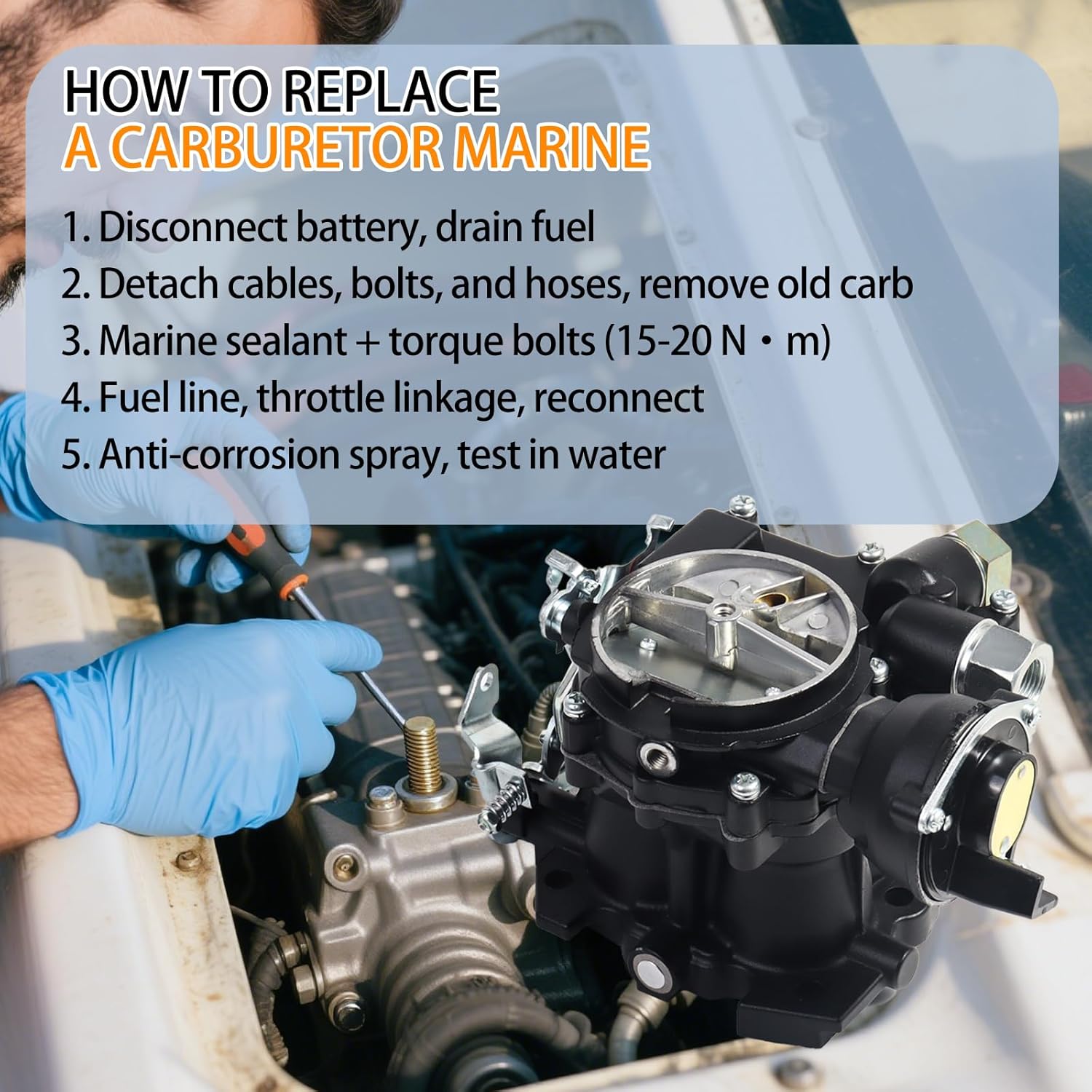 Mercruiser 3.0 Carburetor, Black Marine Carb 2 Barrel for Rochester Mercruiser Carburetor 3.0L 2.5 4CYL Engine 3310-864940A01 3310-8M0045397 Mercarb, w/Electric Choke & Short Long Linkage Gasket Kit