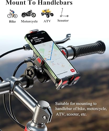 Miniatura 7 de BRCOVAN - Soporte de teléfono de motocicleta de aleación de aluminio con amortiguador de vibraciones y bloqueo seguro de alta velocidad bloqueo