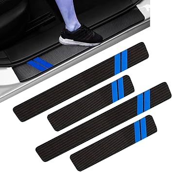 Door Sill Protection Strip,Car Door Edge Guards Door Sill Protector, Carbon Fiber Door Pedal Trunk Anti-Scratch Decoration Door Edge Protection Strips, Easy to Clean Accessories Blue & Black