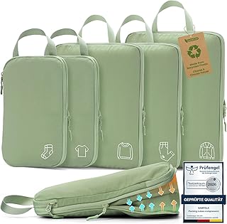 Koffer Organizer Packing Cubes Compression für Rucksack, Nylon Koffer Organizer Set, Robuste Reißverschlüsse Packwürfel Kompression, Reise GadgetsGrün