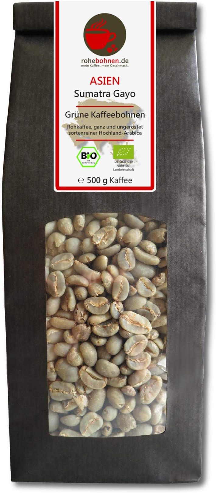 Organic green coffee beans Sumatra Gayo (highland raw coffee beans, unroasted 500g) - GMP certified