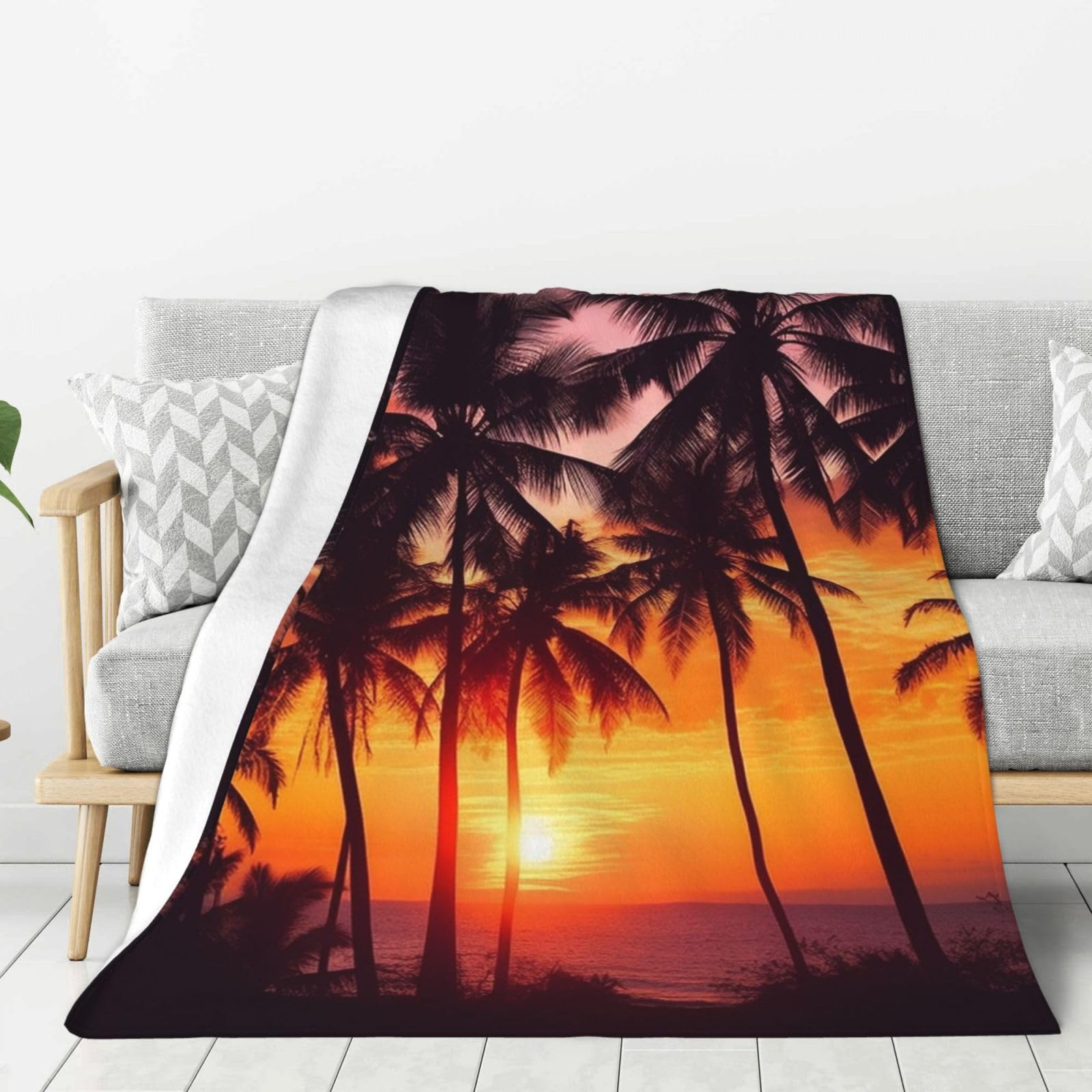 Palm Trees and Sunset Throw Blanket Plush Flannel Fleece Blanket, Soft Lightweight Cozy Blankets 40"X30" for Bed Couch Sofa Travel
