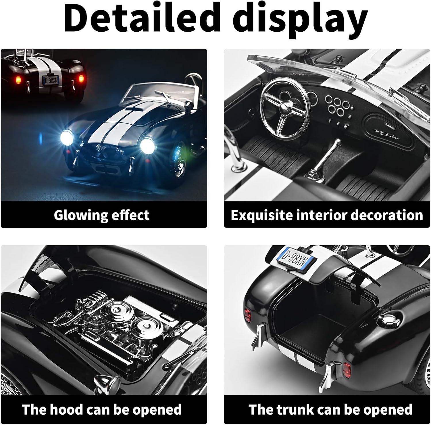 Toy Car Models 1/24 Diecast Cars 427S/C Metal Model Cars Carros De Coleccion,Model Car Kits for Adults and Kids,Pull Back Car with Lights and Sounds,Toy Cars for Boys Age 3-12（Black）