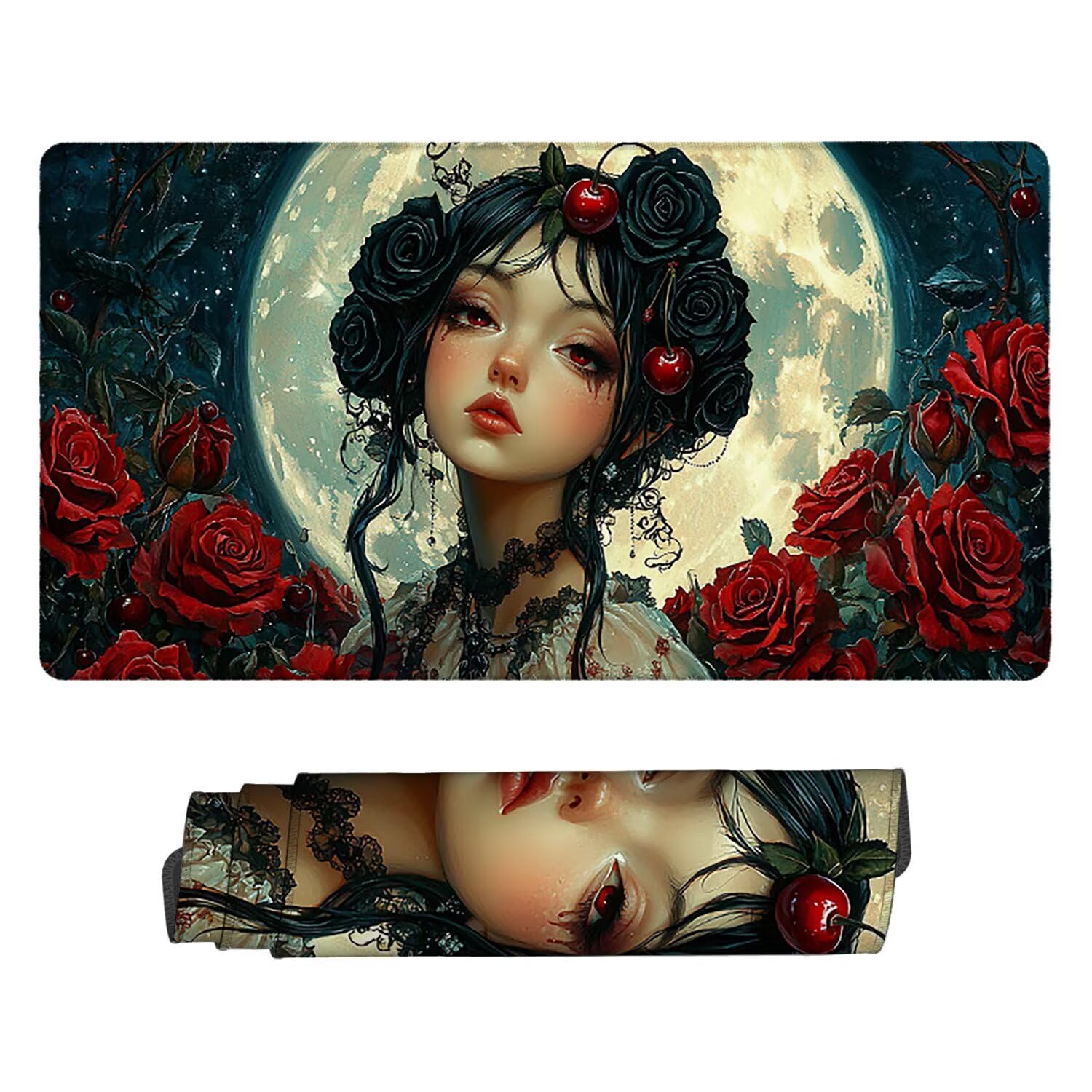 Tappetino per Mouse XXL 1200 x 600 mm Tappetino Mouse Gaming Grande, Mousepad con Base in Gomma Antiscivolo, Tappeto per Tavolo da Gaming per Mouse e Tastiera, Accessori PC (Rose Luna Ragazza) H-586