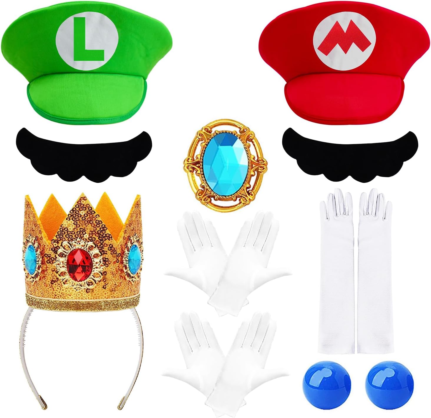 Jolbndcv Red Green Hats Mustaches Gloves Buttons Cosplay