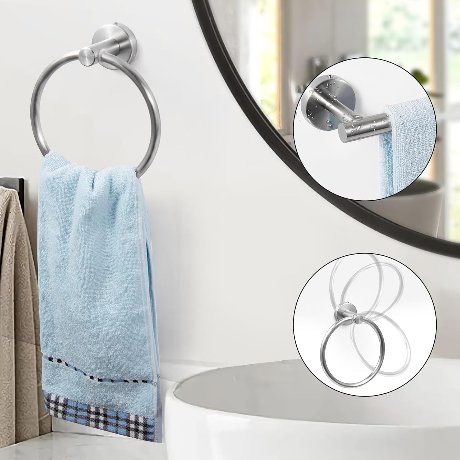 10 Piece Brushed Nickel Bathroom Hardware Set -Include23.6&16inch Bathroom Towel bar,Towel Ring,Toilet Paper Holder, Towel Hook,2 Pack 5 Piece Bathroom Accessories Set