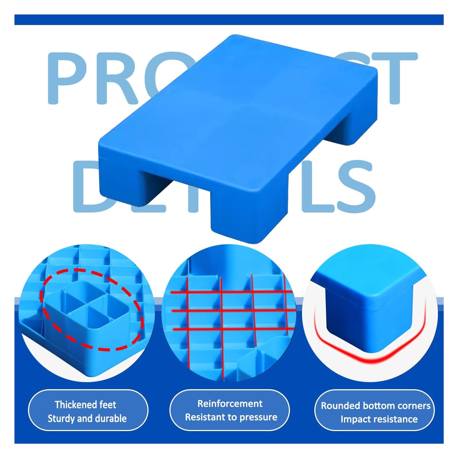 Lot de 6 palettes en plastique léger pour sous-sol - Plateforme facile à empiler dans l'entrepôt, le garage, la cuisine, le supermarché et le placard - Design ferme et respirant - 60 x 50 x 12 cm