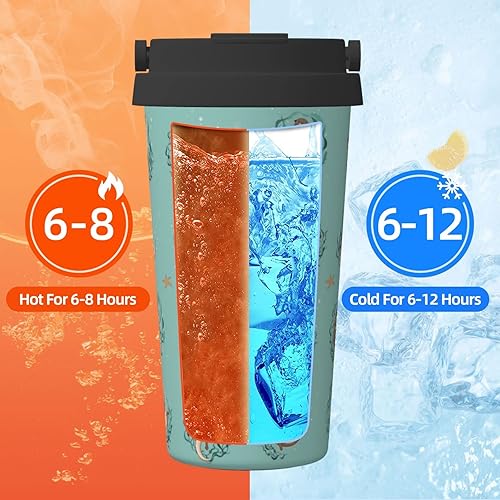 Miniatura 5 de bassyil Sea Otter - Taza de café aislada de 17 onzas con asa de tapa abatible, vaso de viaje aislado de acero inoxidable, a prueba de derrames,